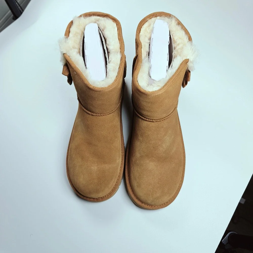 Earth Worldly Medium Brown‎ Faux Fur Lined Ankle Boots with Side Bow Womens 9 M